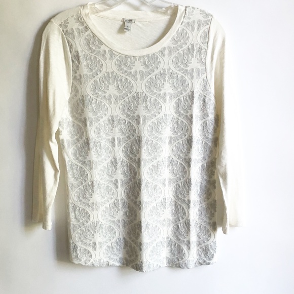J. Crew Embroidered Front Tee Ivory Sz S - Picture 1 of 5